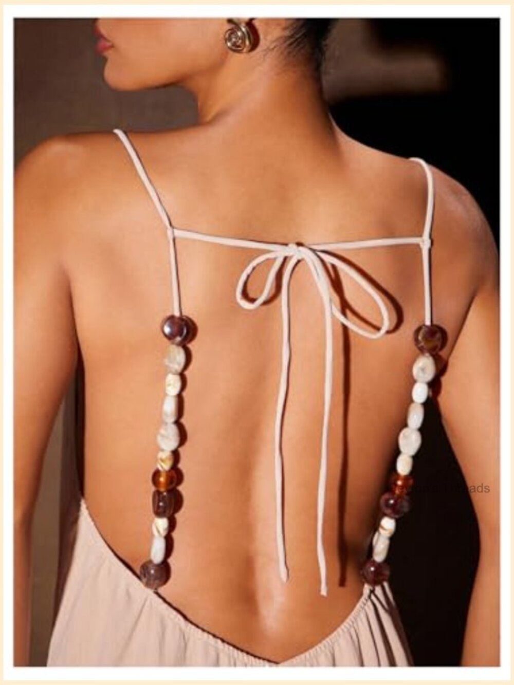 Beaded Tie Backless Maxi Dress Ruffle Boho Vacation Outfit - Picture 4 of 5